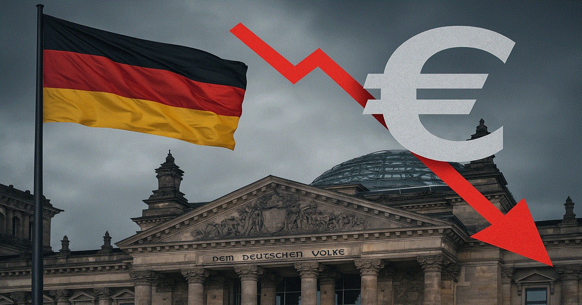 The Reichstag in Berlin overlaid with debt figures, symbolizing Germany's fiscal constraints.